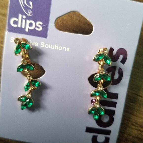 Claire's Clip-on Dangle Earrings - Gold with Green stones - Picture 2 of 6